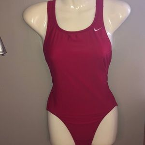 One piece red bathing suit